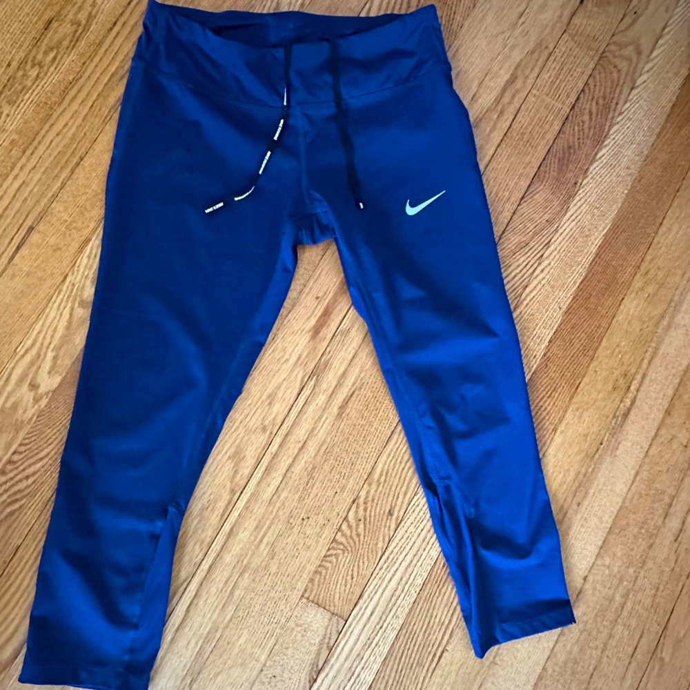 Nike Dri-Fit Royal Navy Blue Athletic Running Reflective Leggings Zip Pocket